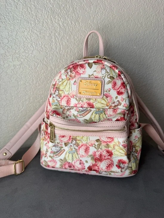 Loungefly Disney Belle Floral Mini Backpack Beauty & The Beast Pink Preloved - Picture 1 of 9